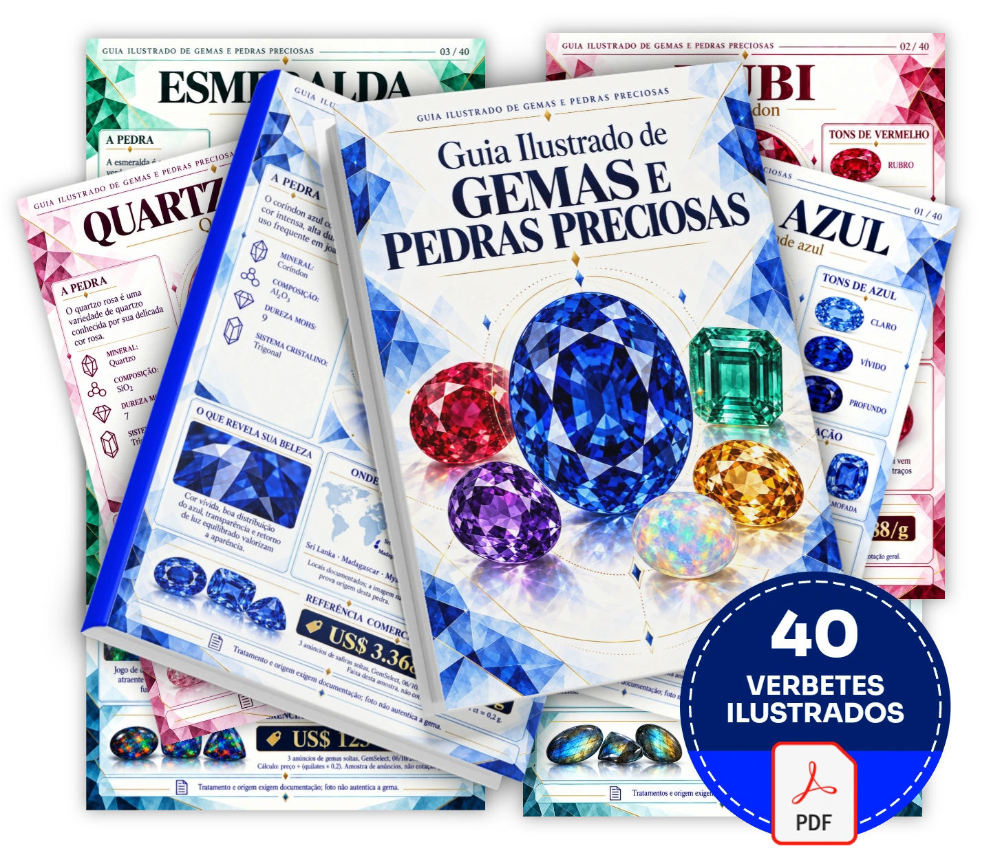 40 Fichas visuais para entender variedades e diferenças entre gemas antes de escolher uma joia.